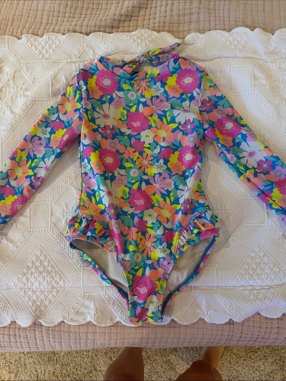 Cat & Jack Girls Long Sleeve One-Piece Swimsuit in Blue, Pink, Yellow Floral